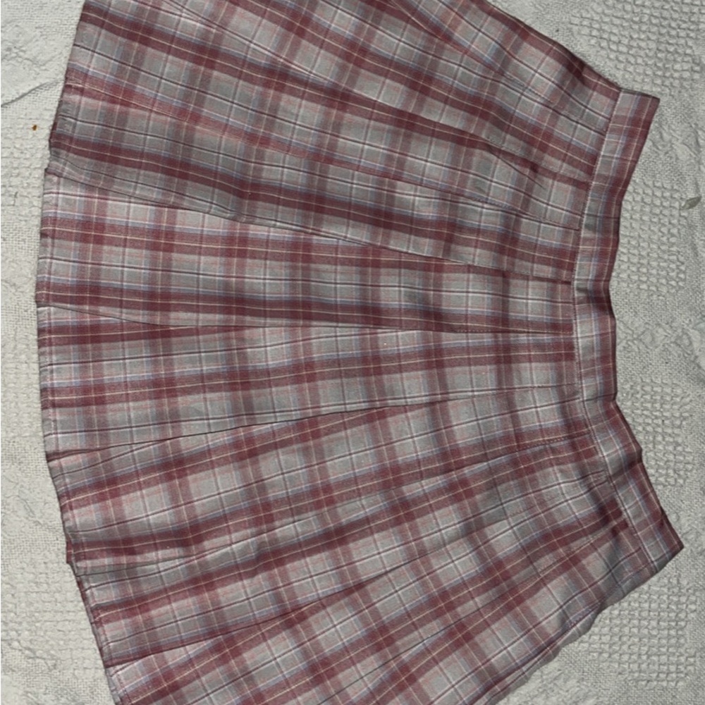 ROMWE Plaid Skater Skirt in Red and Gray